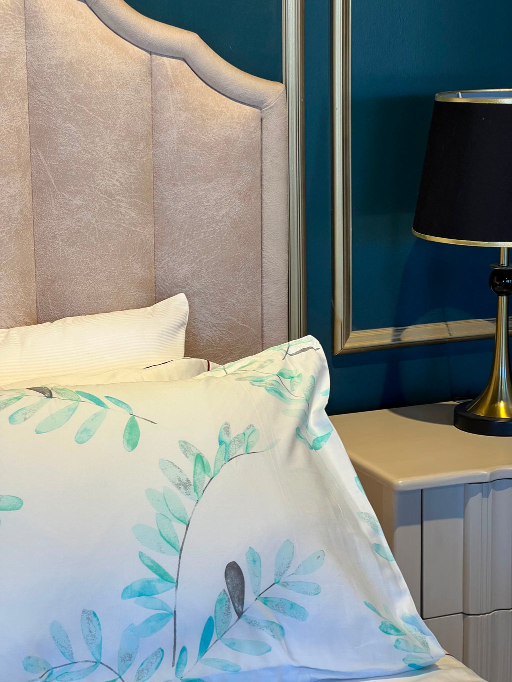 Taies d'oreiller - Bleu Floral - Satin de coton