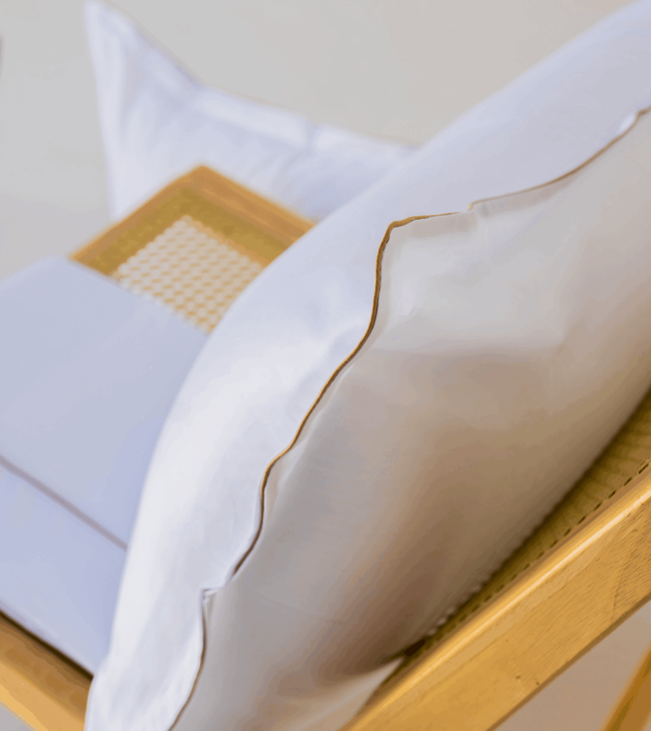 Parure de lit satin de coton Blanc Avec fil Beige – Image 10