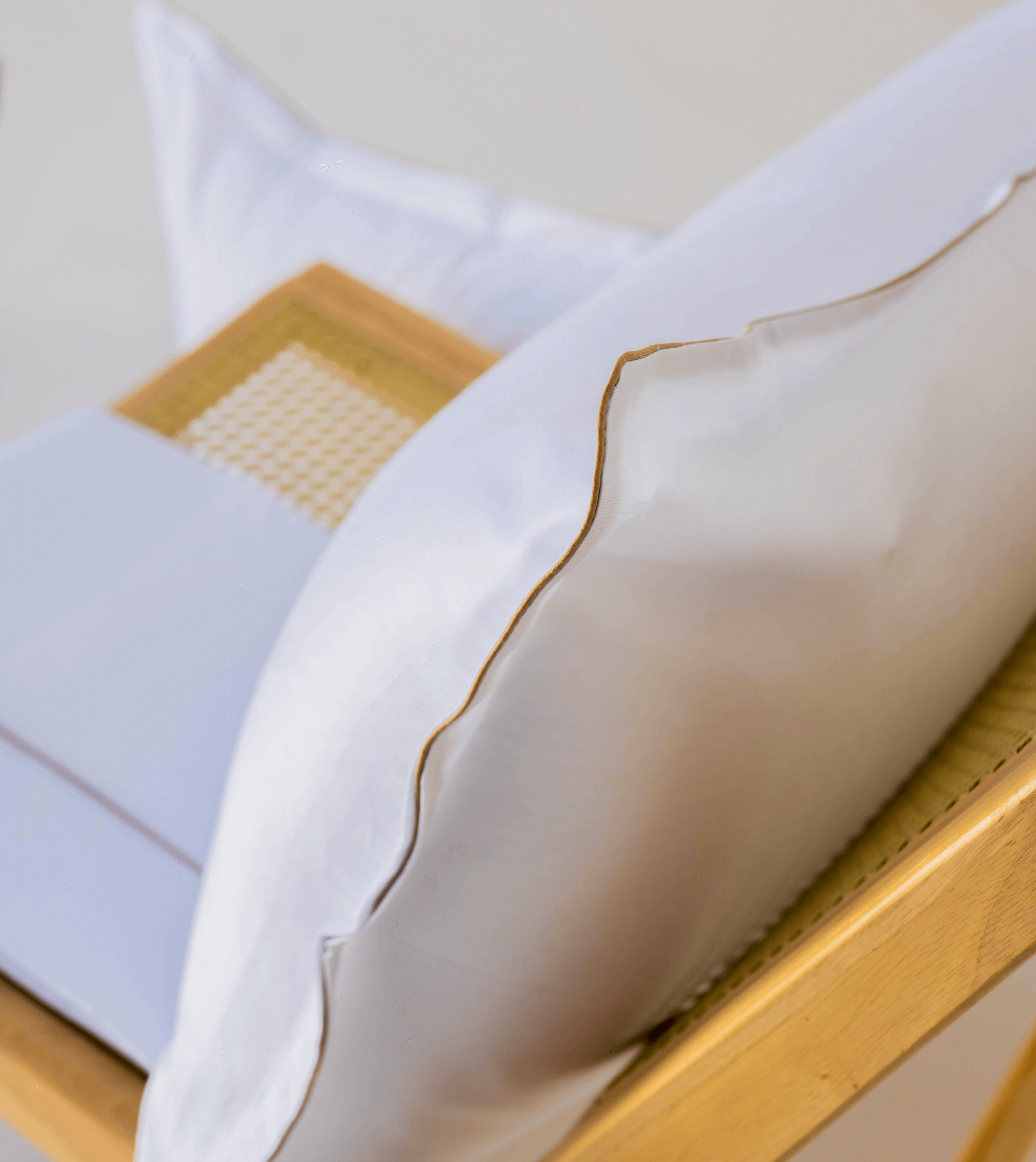 Parure de lit satin de coton Blanc Avec fil Beige – Image 10