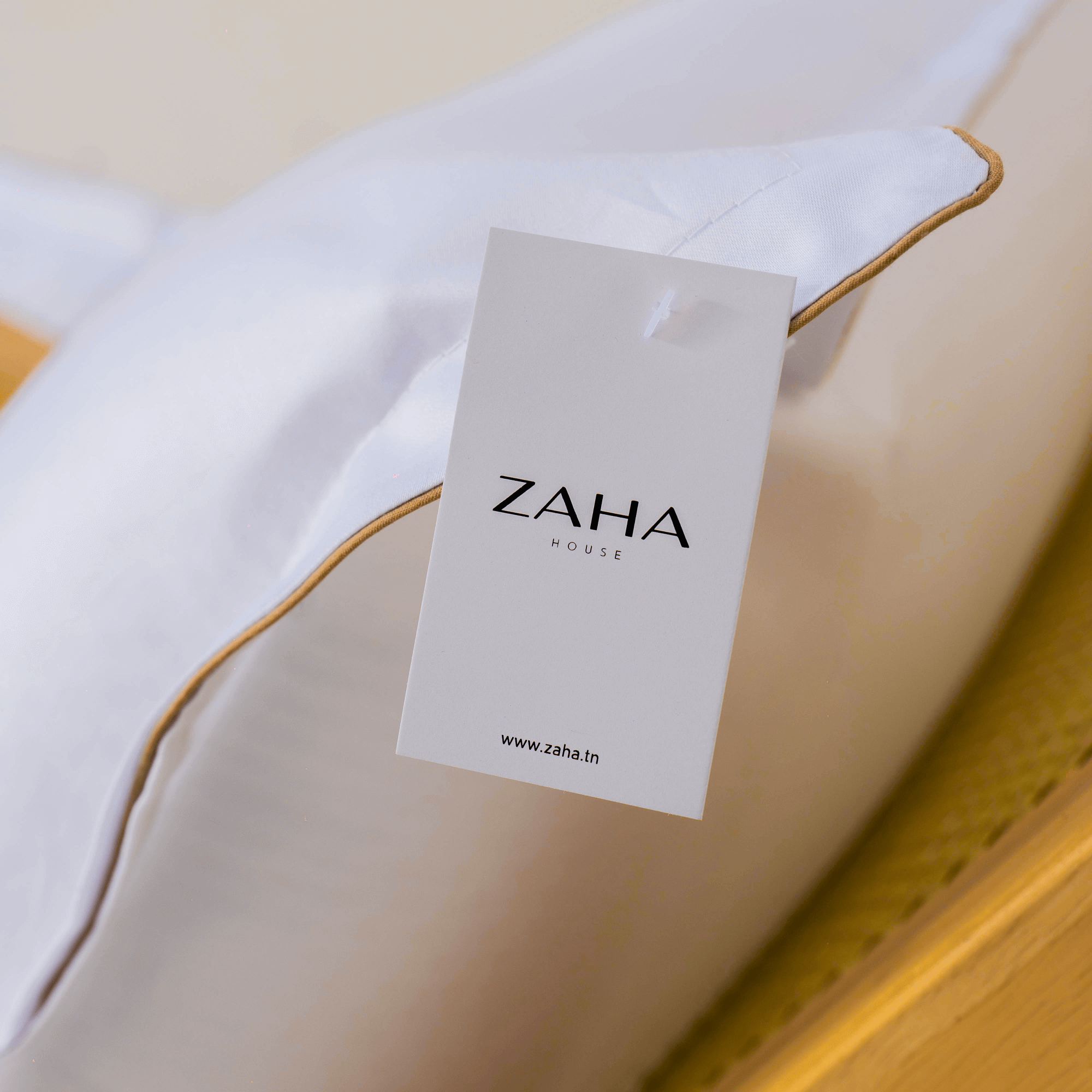 Parure de lit satin de coton Blanc Avec fil Beige – Image 12