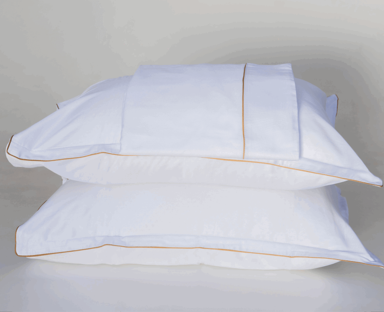 Parure de lit satin de coton Blanc Avec fil Beige – Image 6