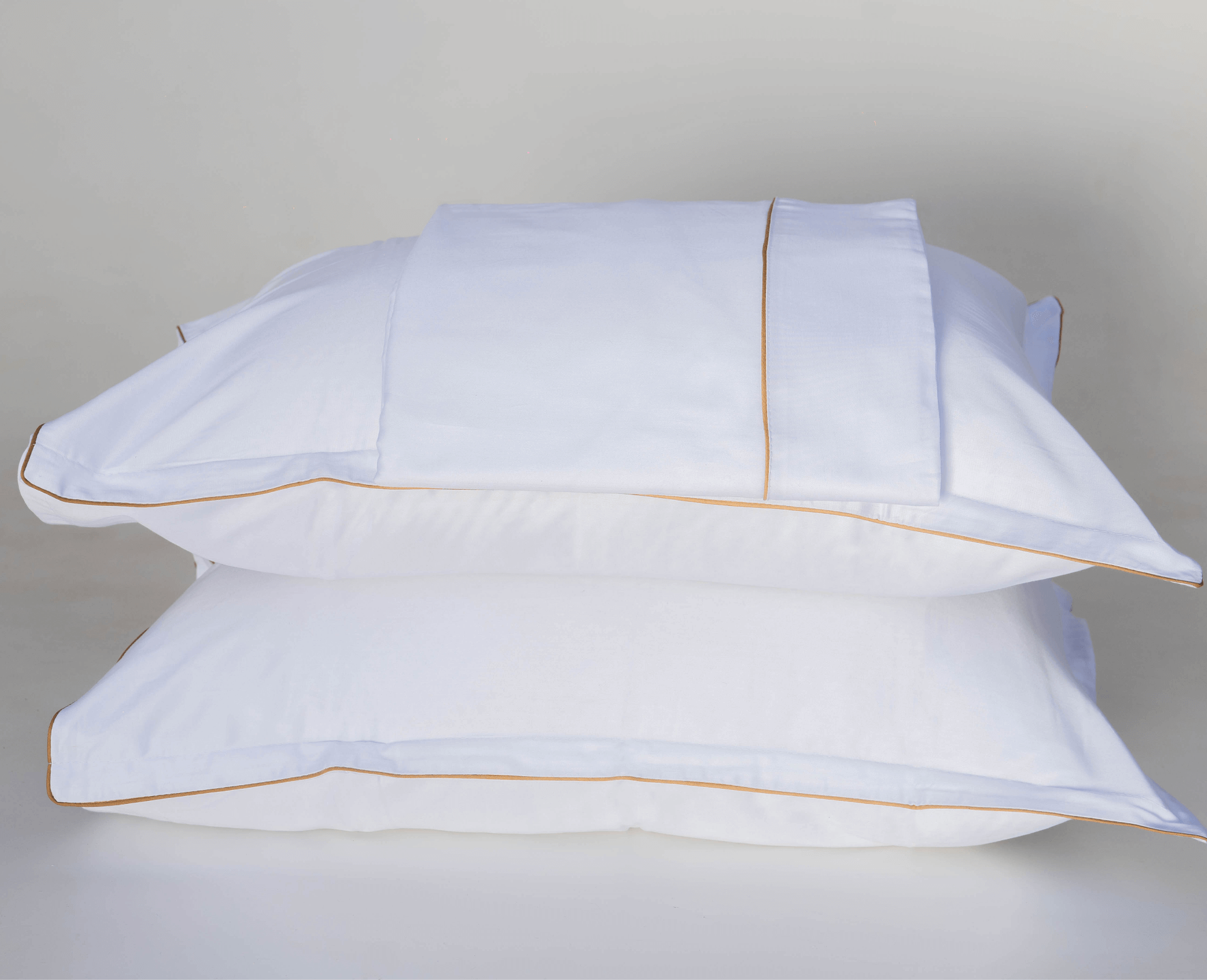 Parure de lit satin de coton Blanc Avec fil Beige – Image 6