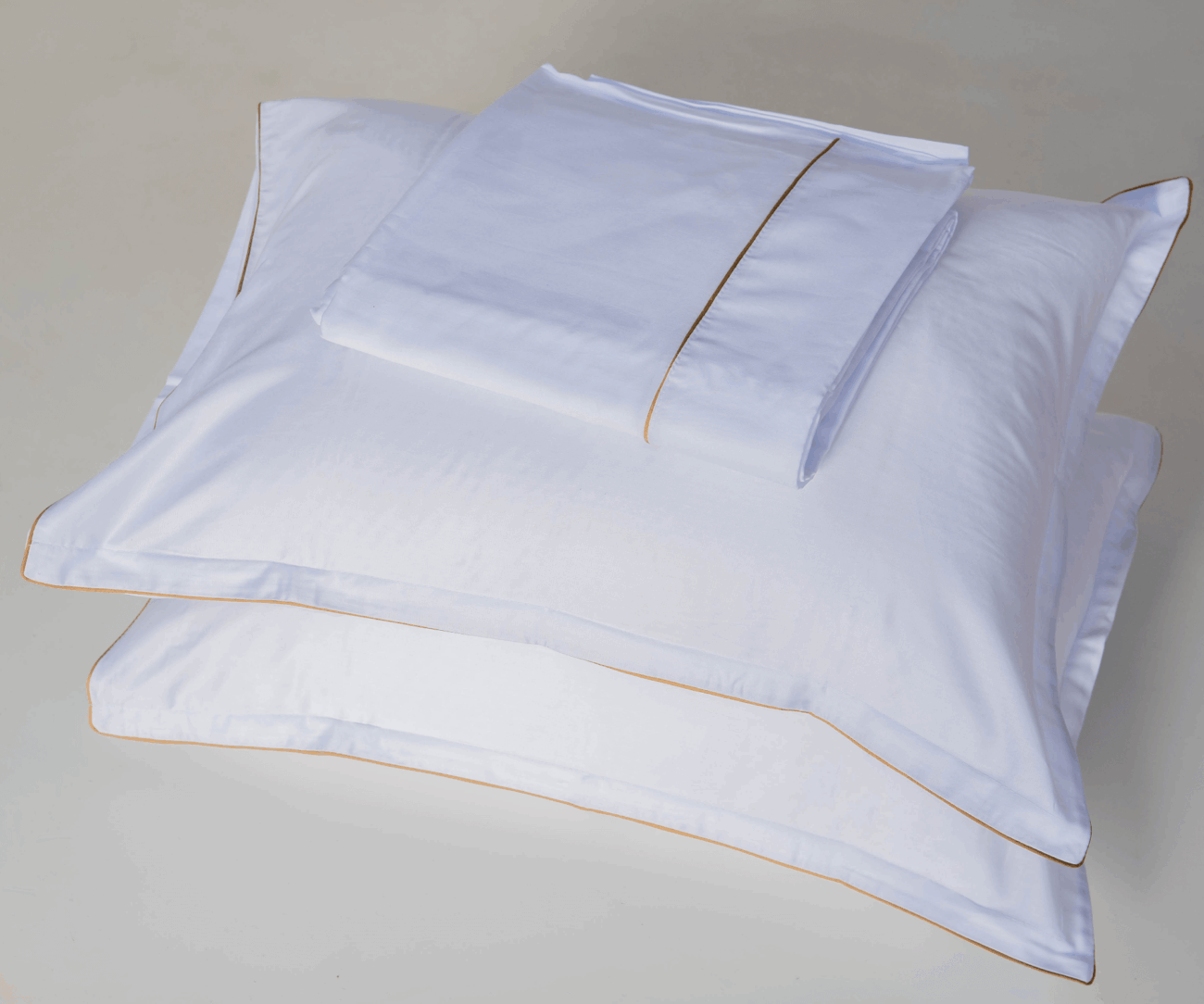 Parure de lit satin de coton Blanc Avec fil Beige – Image 7