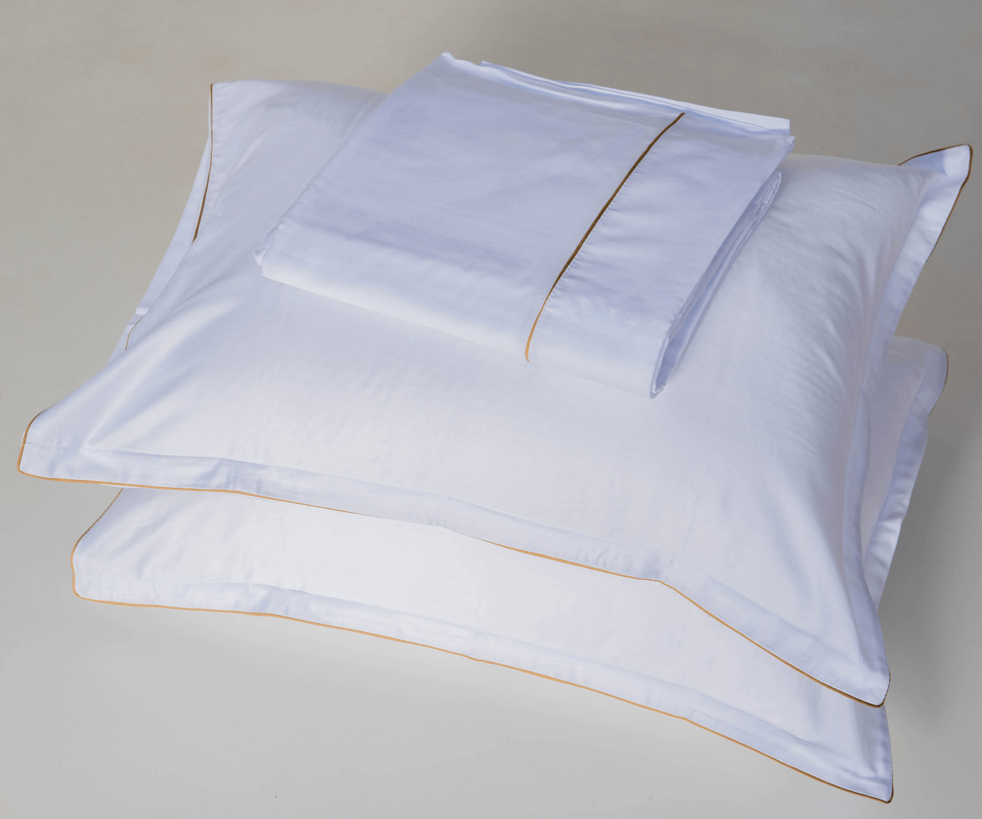 Parure de lit satin de coton Blanc Avec fil Beige – Image 7
