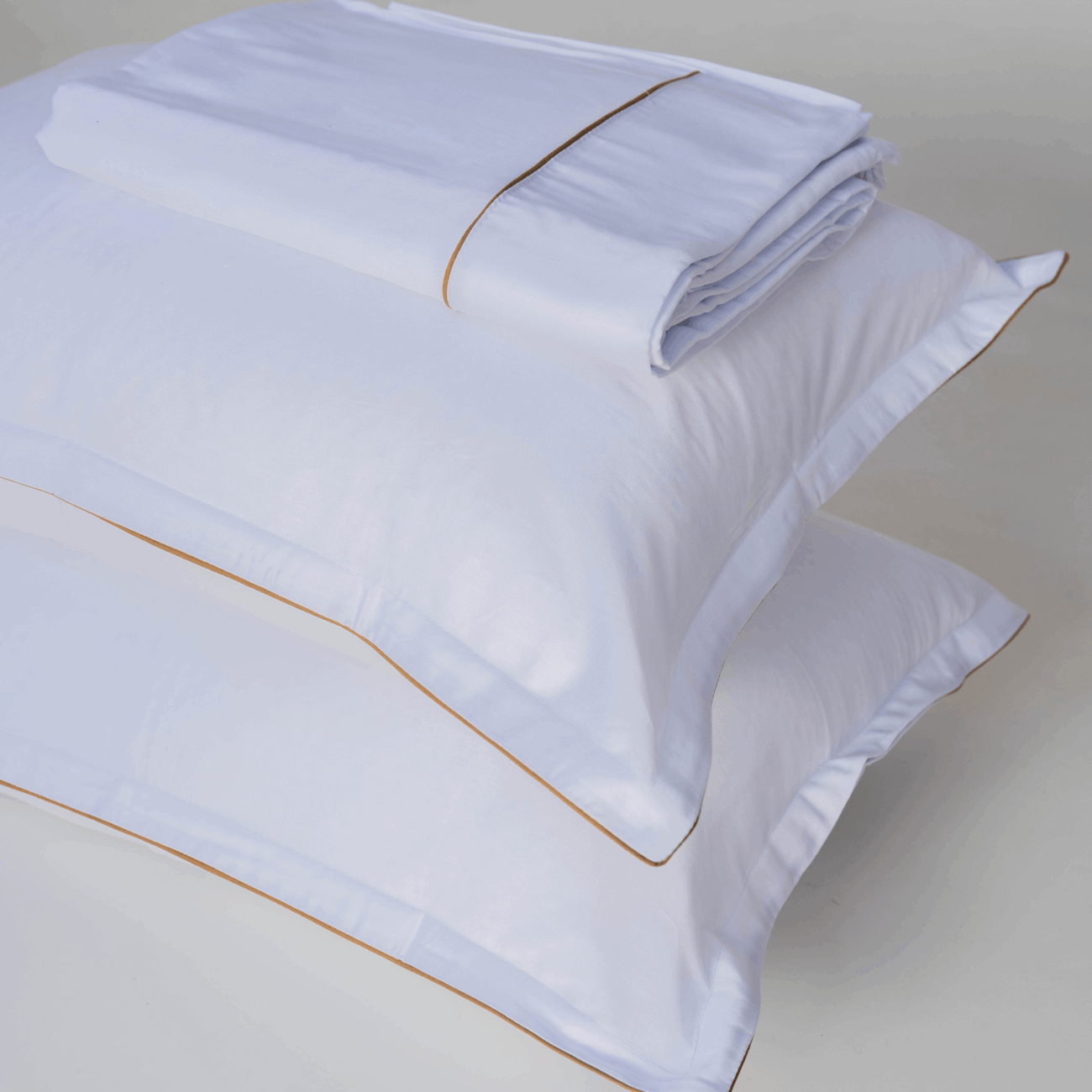 Parure de lit satin de coton Blanc Avec fil Beige – Image 8