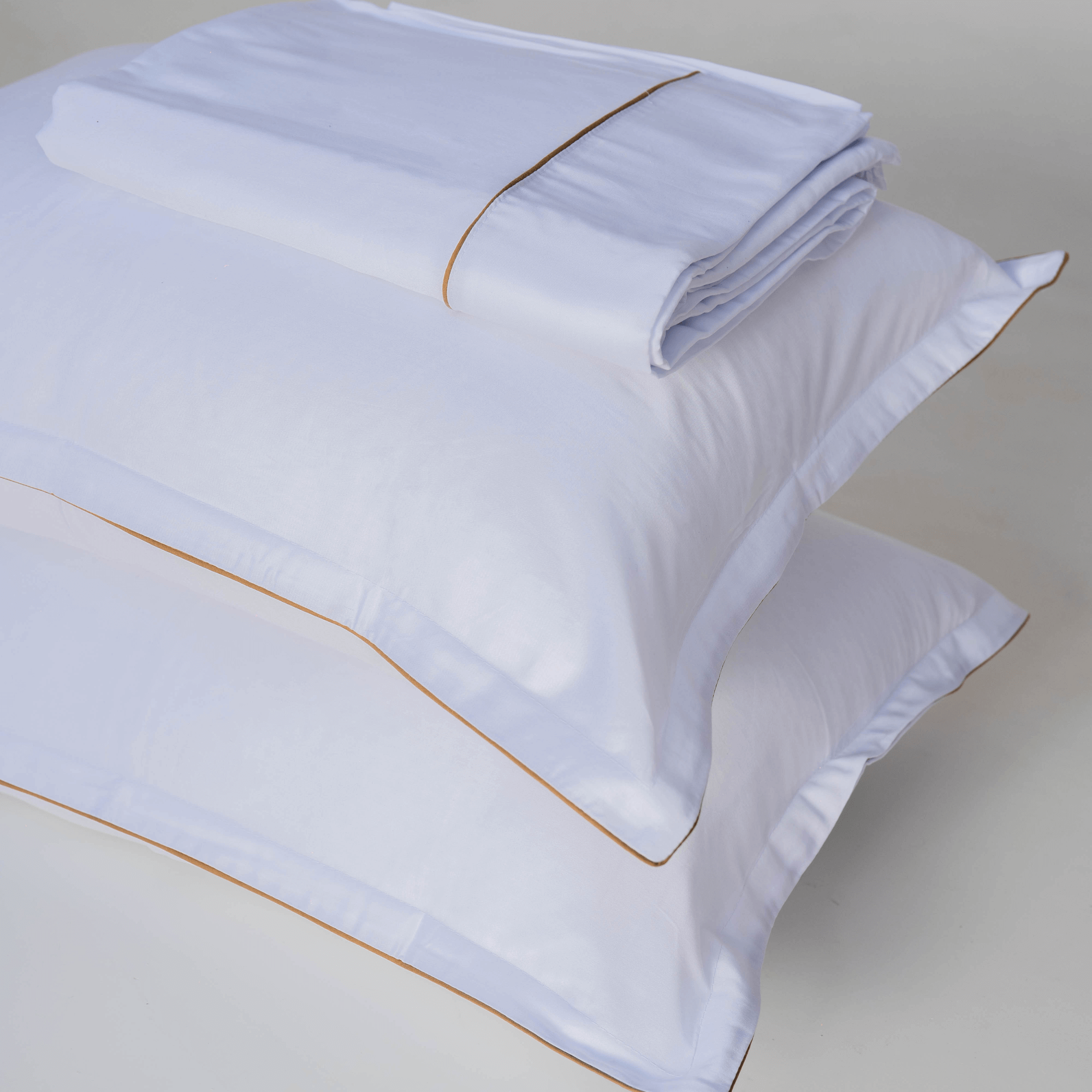 Parure de lit satin de coton Blanc Avec fil Beige – Image 8