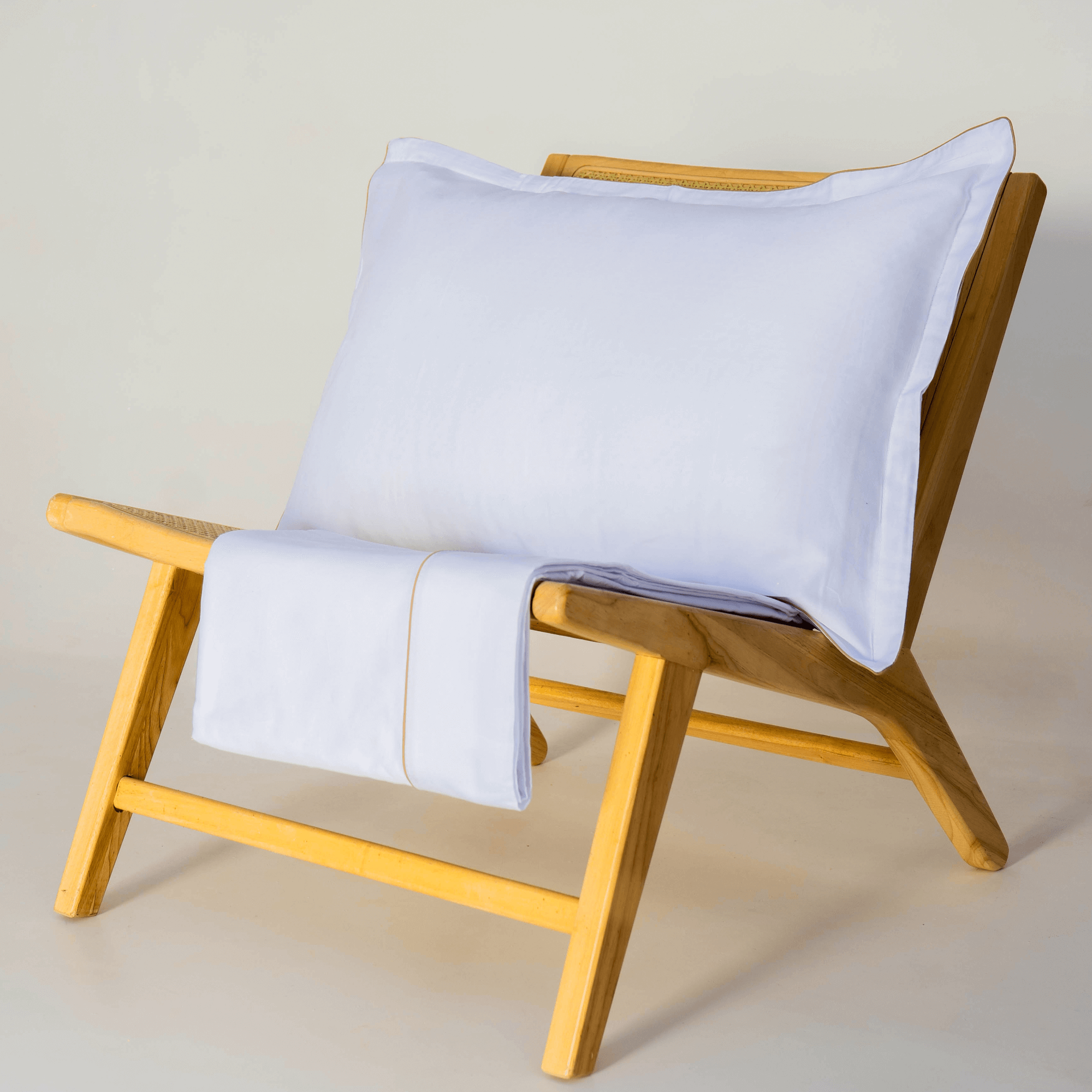 Parure de lit satin de coton Blanc Avec fil Beige – Image 4