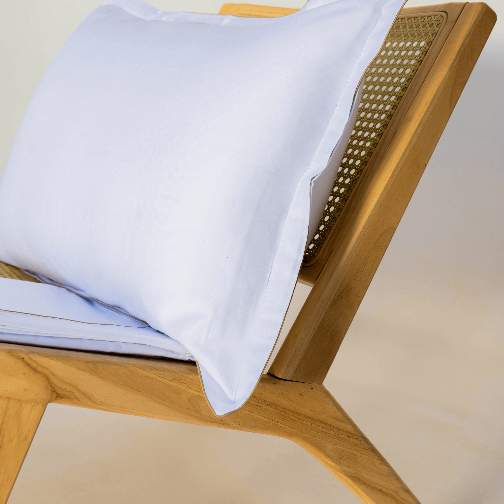 Parure de lit satin de coton Blanc Avec fil Beige – Image 9