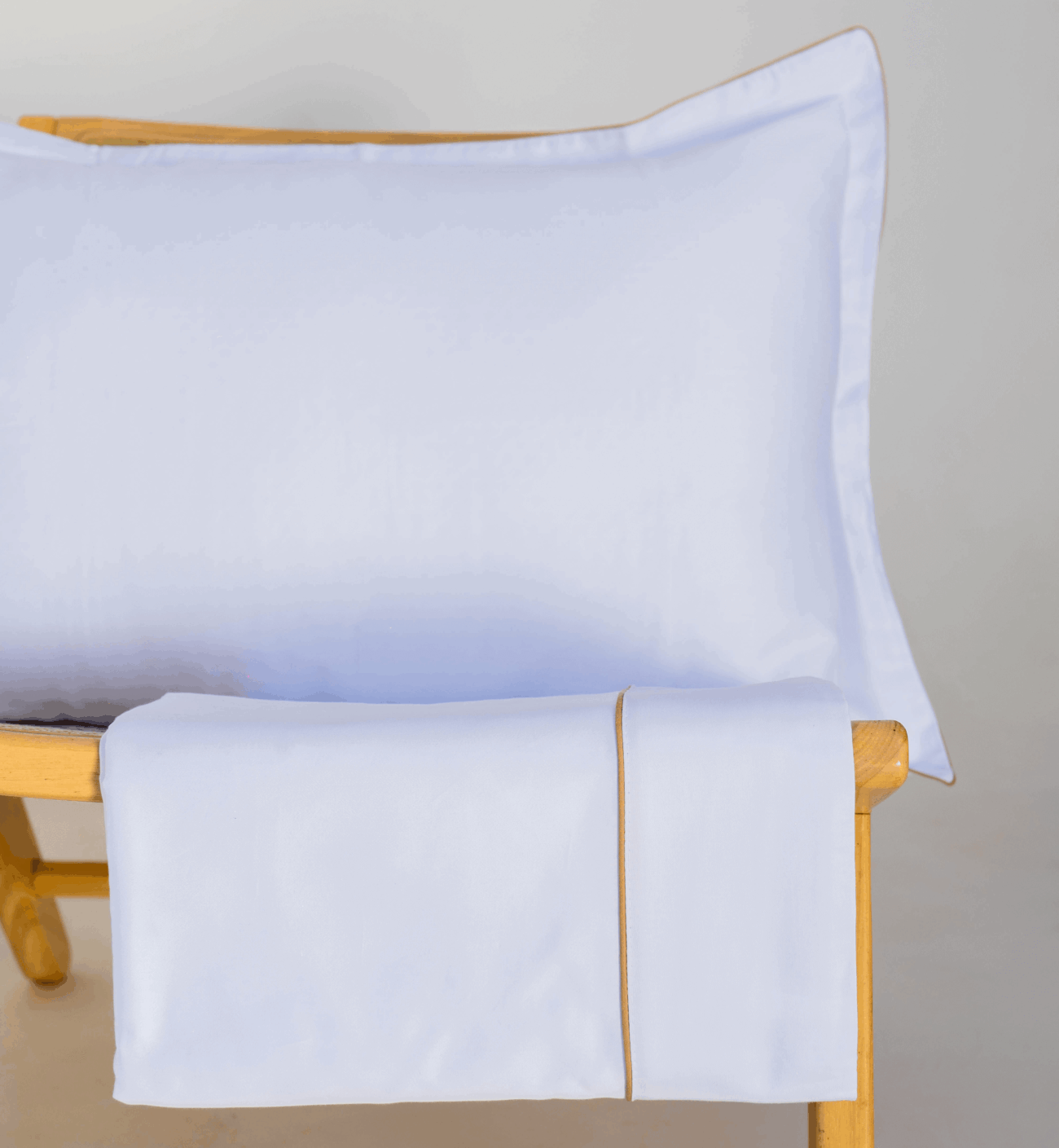 Parure de lit satin de coton Blanc Avec fil Beige – Image 2