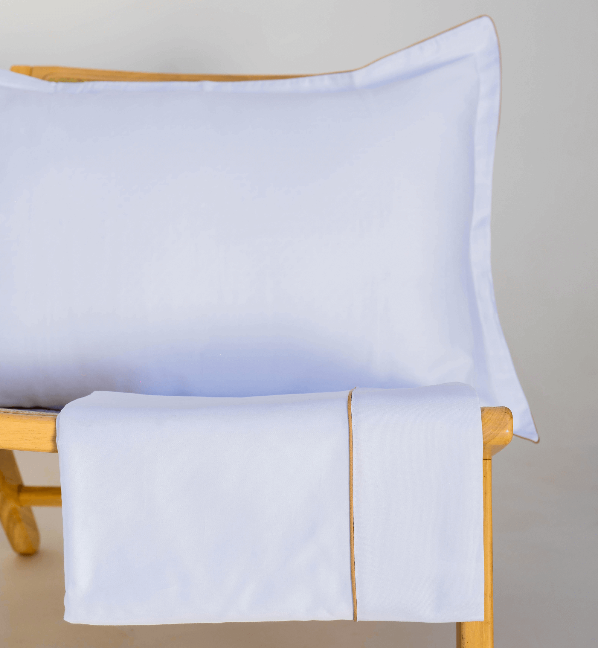 Parure de lit satin de coton Blanc Avec fil Beige – Image 2