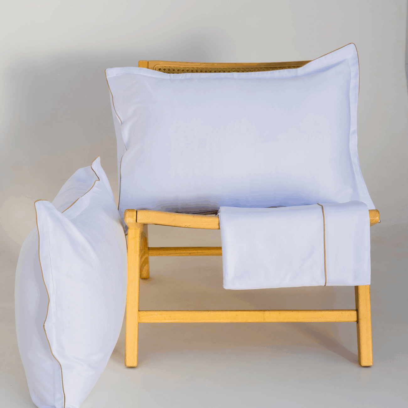 Parure de lit satin de coton Blanc Avec fil Beige – Image 3