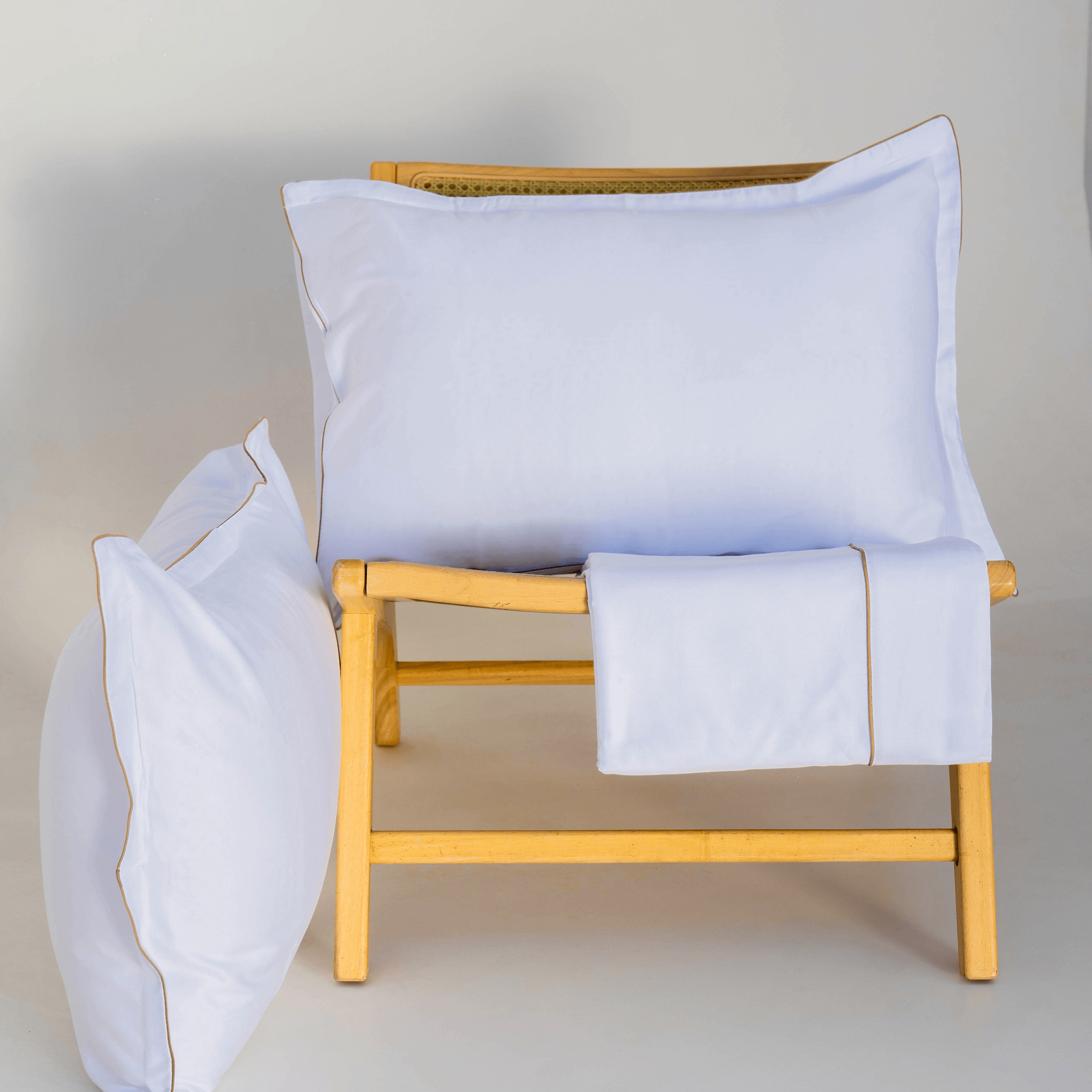 Parure de lit satin de coton Blanc Avec fil Beige – Image 3